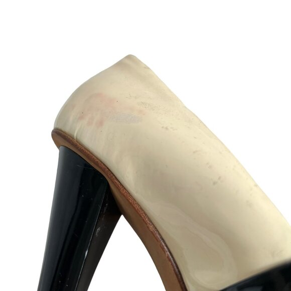 Giuseppe Zanotti high heel sandals patent leather black cream white peep toe - Picture 15 of 16